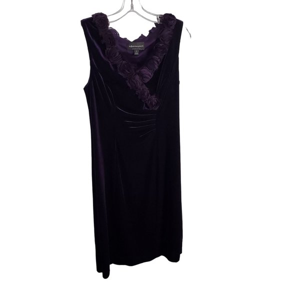 connected apparel Dresses & Skirts - Connected Apparel Size 10 Dress Stretch Velvet Semi Fitted Rosette Trim Purple